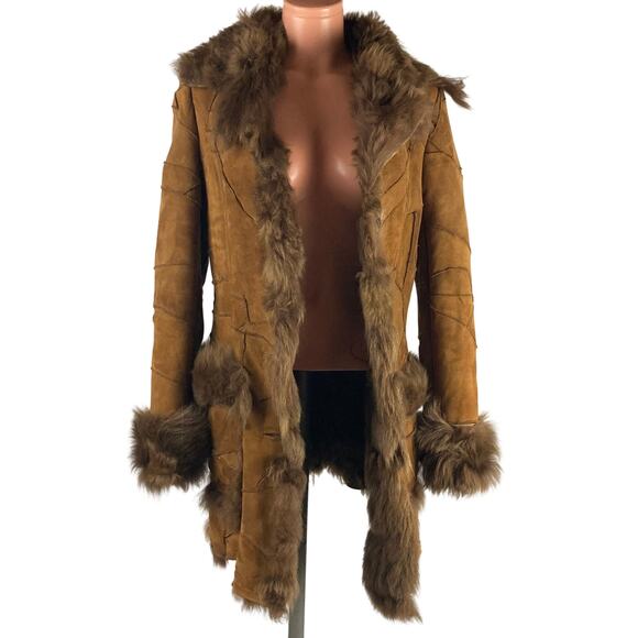 Genuine Shearling Sheepskin Patchwork Penny Lane Leather Coat fits S-M - Picture 2 of 13